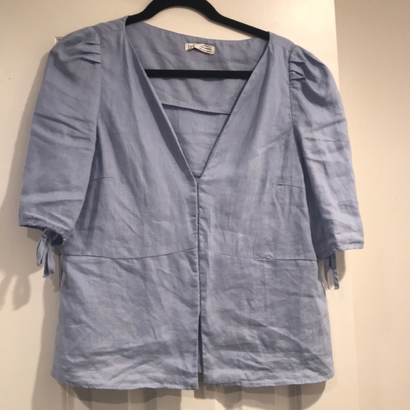 Zara Tops - Zara linen puff sleeve blouse large